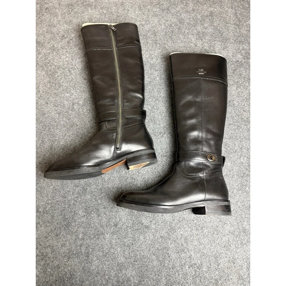 Coach Knee High‎ Boots Black Leather Turnlock Womens Size 7B Riding Boots  S1